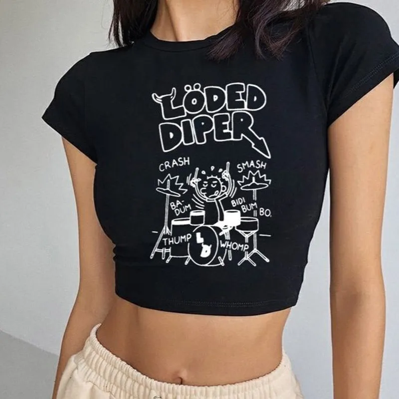 Aesthetic Women Letter Gothic Crop Top Streetwear Grunge Baby Tee 90s Vintage Casual Short Sleeve T-Shirt y2k style Clothes Emo