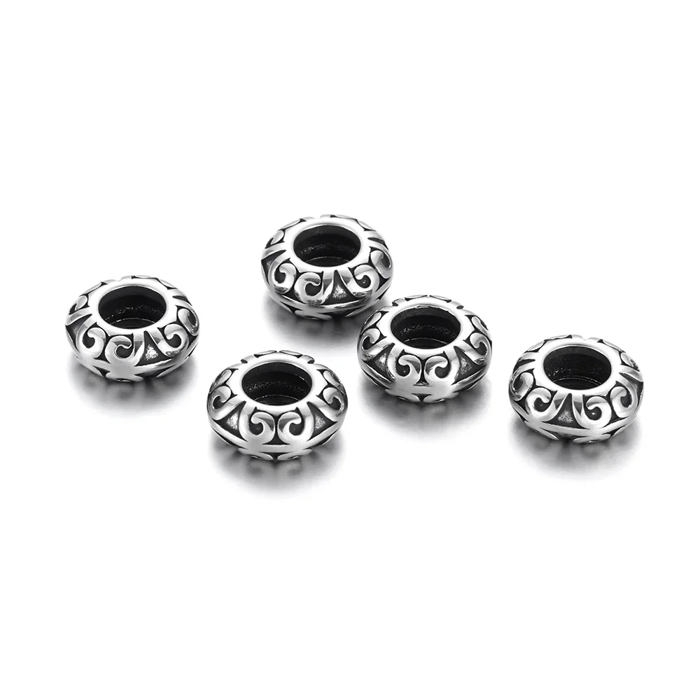Stainless Steel Beads Dumn 5mm Hole Metal European Spacer Bead Supplies DIY Jewelry Findings Handmade Bracelet Accessories