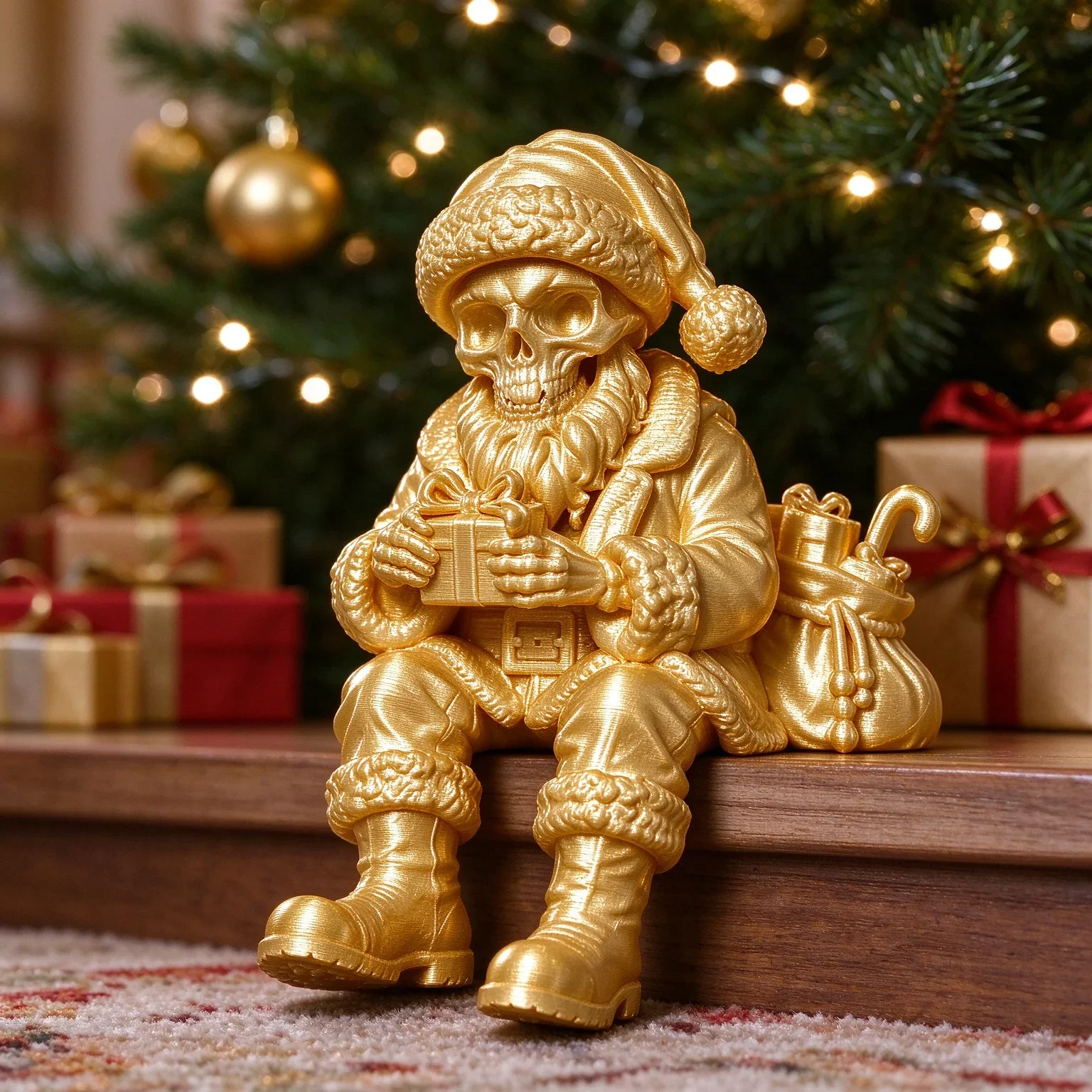 Gothic Skeleton Santa Figurine 3D Print Desktop Decor Figurines Book Shelf Ornament Tabletop Window Home Decor Display Christmas