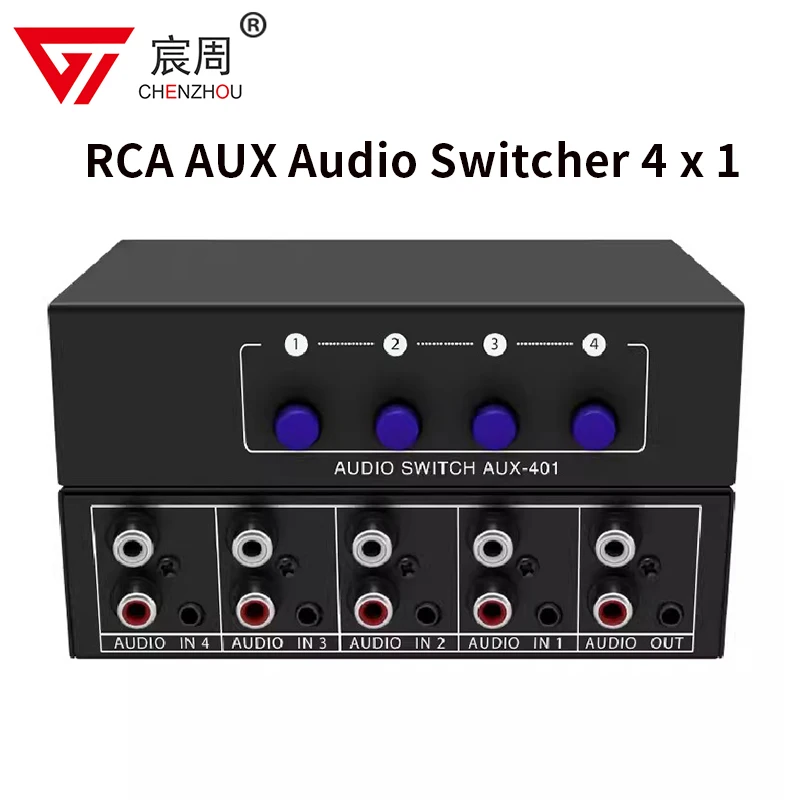 RCA AUX Audio Switcher 4 in 1 Stereo Audio selector 4X1 Passive 3.5mm Aux L/R RCA audio switch box analog audio selector