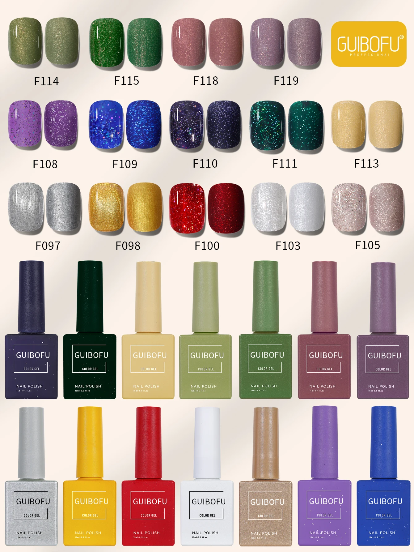 Juego de esmaltes de uñas con lentejuelas semipermanentes, acabado brillante de otoño, serie Glitter de 15ml, barniz Uv para decoración de uñas