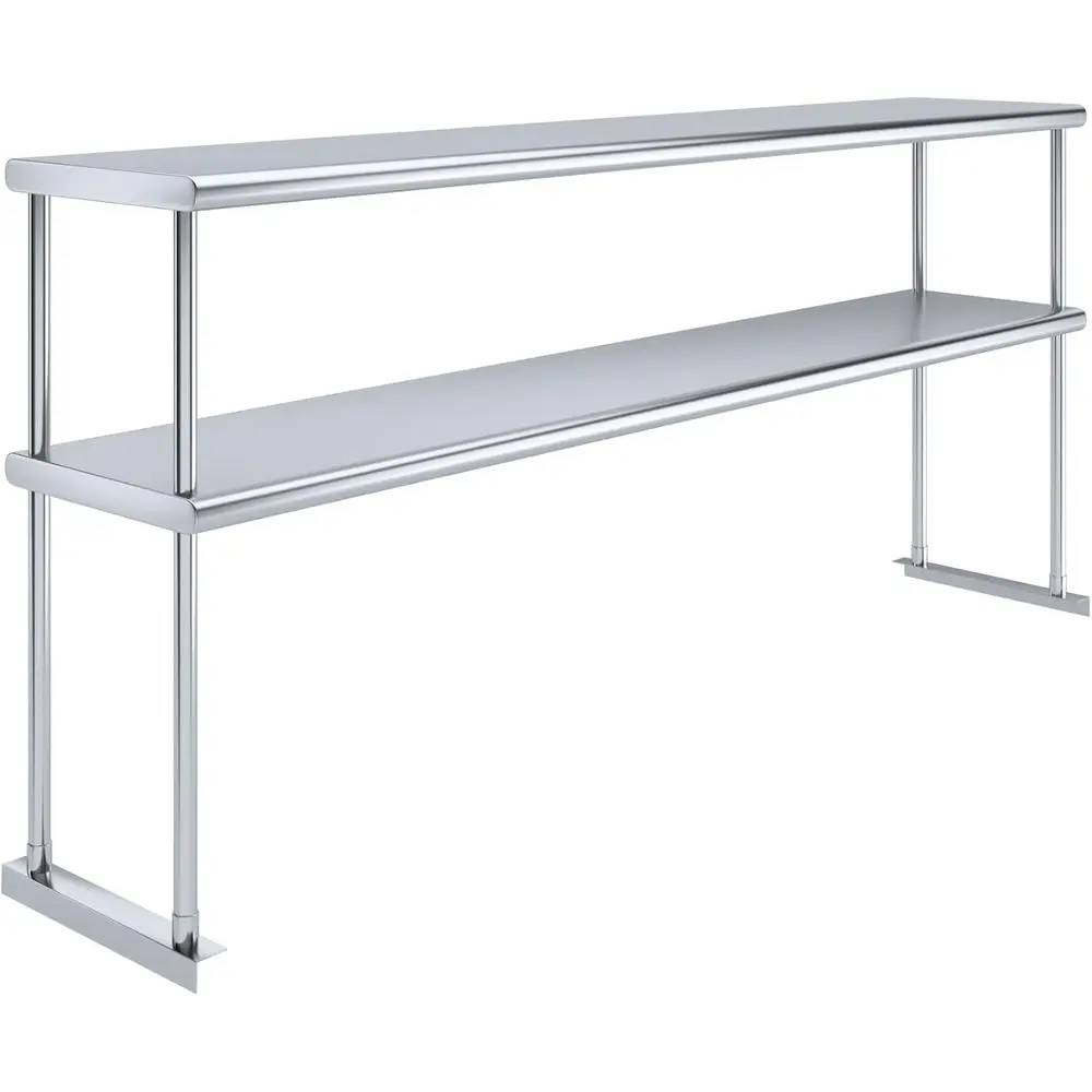 

Heavy-Duty 14x72 Inch Double Over Shelve Prep Table with 2-Tier Adjustable Storage for Restaurant Kitchen