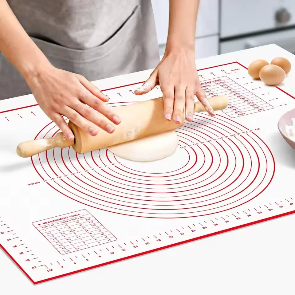 Estera de silicona para repostería y hornear, almohadilla antideslizante antiadherente para amasar con medidas, cocina, masa para Pizza, utensilios para hornear