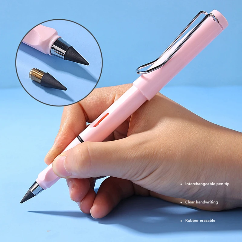 1Pc Black Eternal Pencil Unlimited Writing No Ink Pen Pencil For Writing Art Sketch Stationery Ink-free Pencil School Supplies view 3