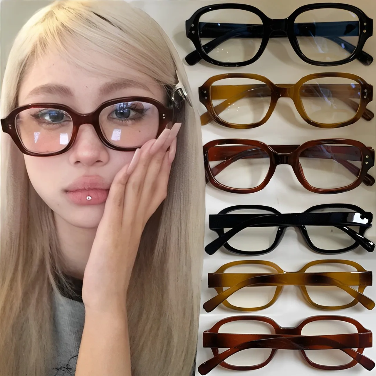 Retro Square Frame Eyeglass Women Red Computer Reading Glasses Clear Blue Light Blocking Eyewears Vintage Decorative Goggles