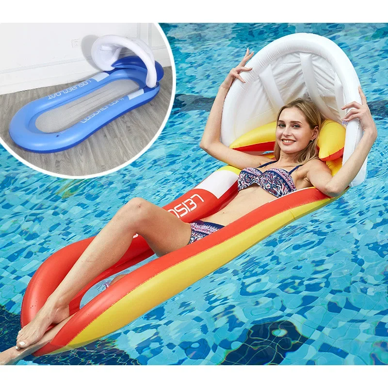 Foldable reclining chair PVC floating bed with shade shed for outdoor water floating bed adult backrest pneumatic floating bed