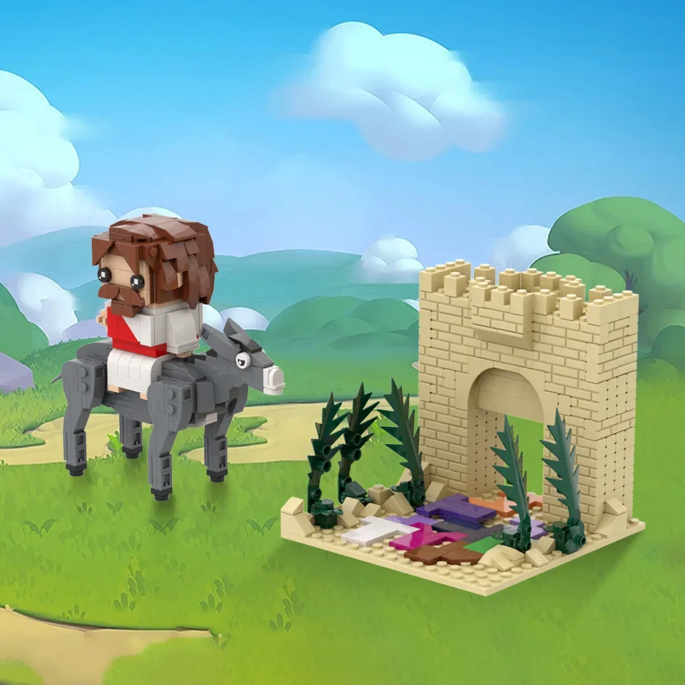 Gobricks MOC Jesus Building Block Peace Jesus  Rode the Donkey into JerusalemCrucifixion of Jesus Bricks Kids Educational Toy