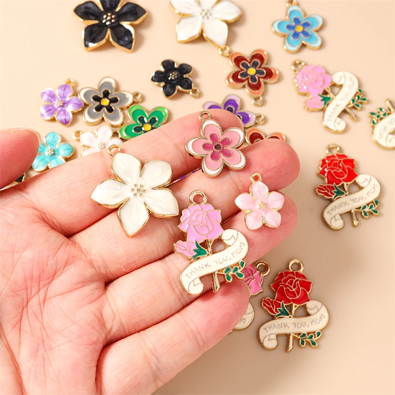 10pcs Cute Colorful Enamel Flower Charms Pendants for Making Drop Earrings Necklaces Bracelets DIY Crafts Jewelry Accessories ﻿