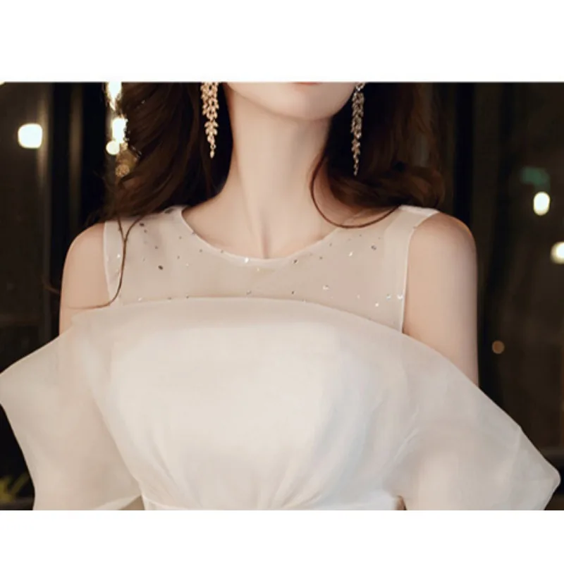 GIYSILE 2025 فستان سهرة أبيض جديد للولائم ذيل السمكة طويل رقبة مستديرة فستان رسمي نسائي أنيق للحفلات فساتين سهرة للنساء