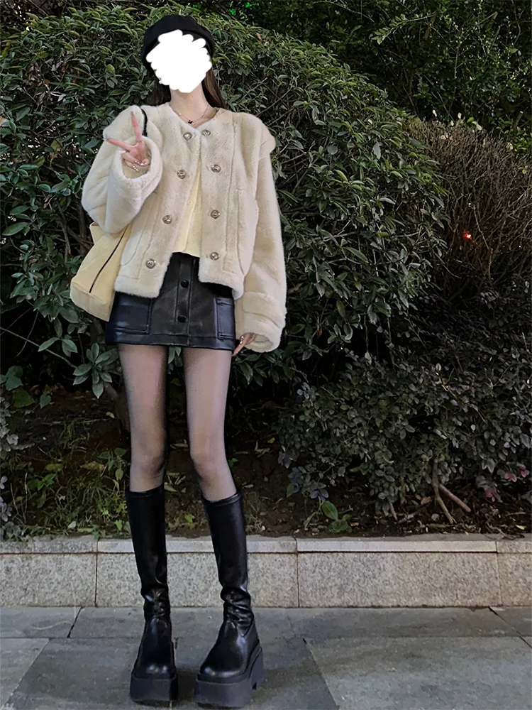 

Lamb Wool Jacket Long Coat Woman Women Turtleneck Female Casual College Ladies Womens Vintage Canvas Cargo Pocket Flannel Comfy