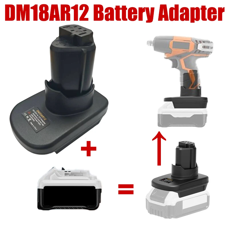 

DM18AR12 Battery Adapter for DW/Milwaukee18V 20V Lithium Batteries Convert To Use for Ridgid 12V Li-ion Cordless Power Tools