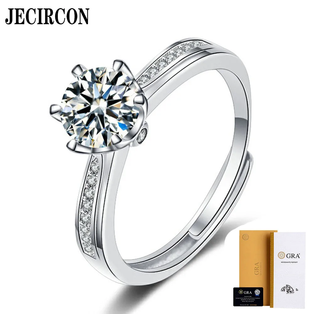 

JECIRCON New D Color 1 Carat 925 Sterling Silver Moissanite Ring Fashion 6-claw Fully Inlaid Open Diamond Wedding Band for Women