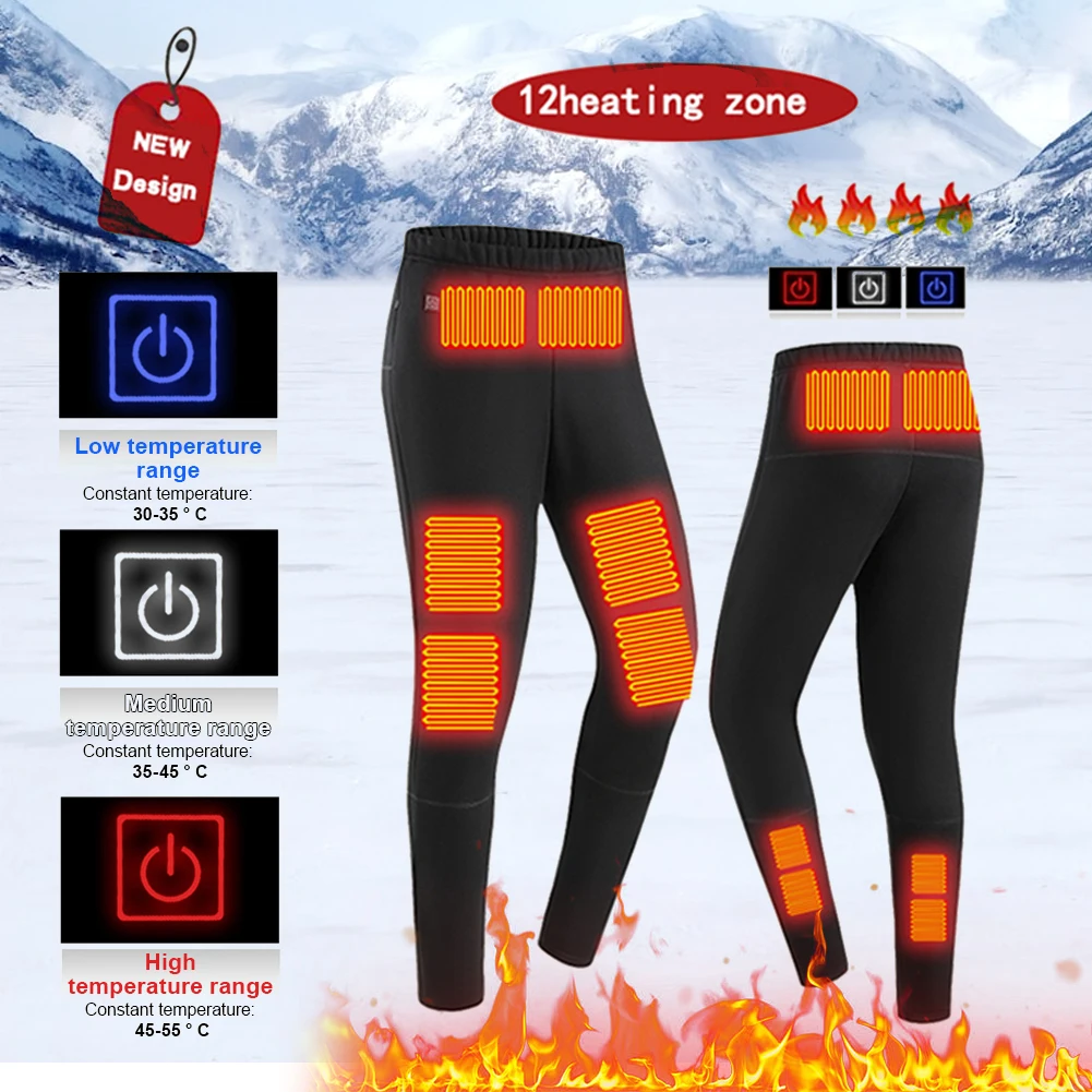 12 Zones Heated Thermal Pants For Men Women Winter Electric USB Charging Hiking Pants For Skiing Hiking Motocycle XS-2XL EU Size