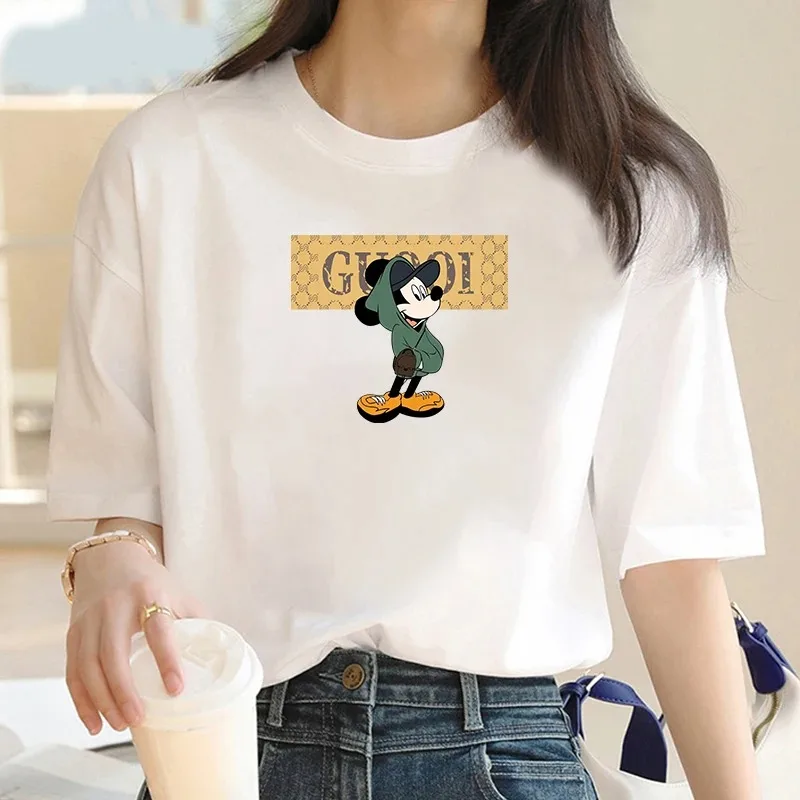 New Mickey Mouse Print Top Short Sleeve Street Casual T-shirt Top Cute Needle Female Crew Collar Top Y2k Short Sleeve