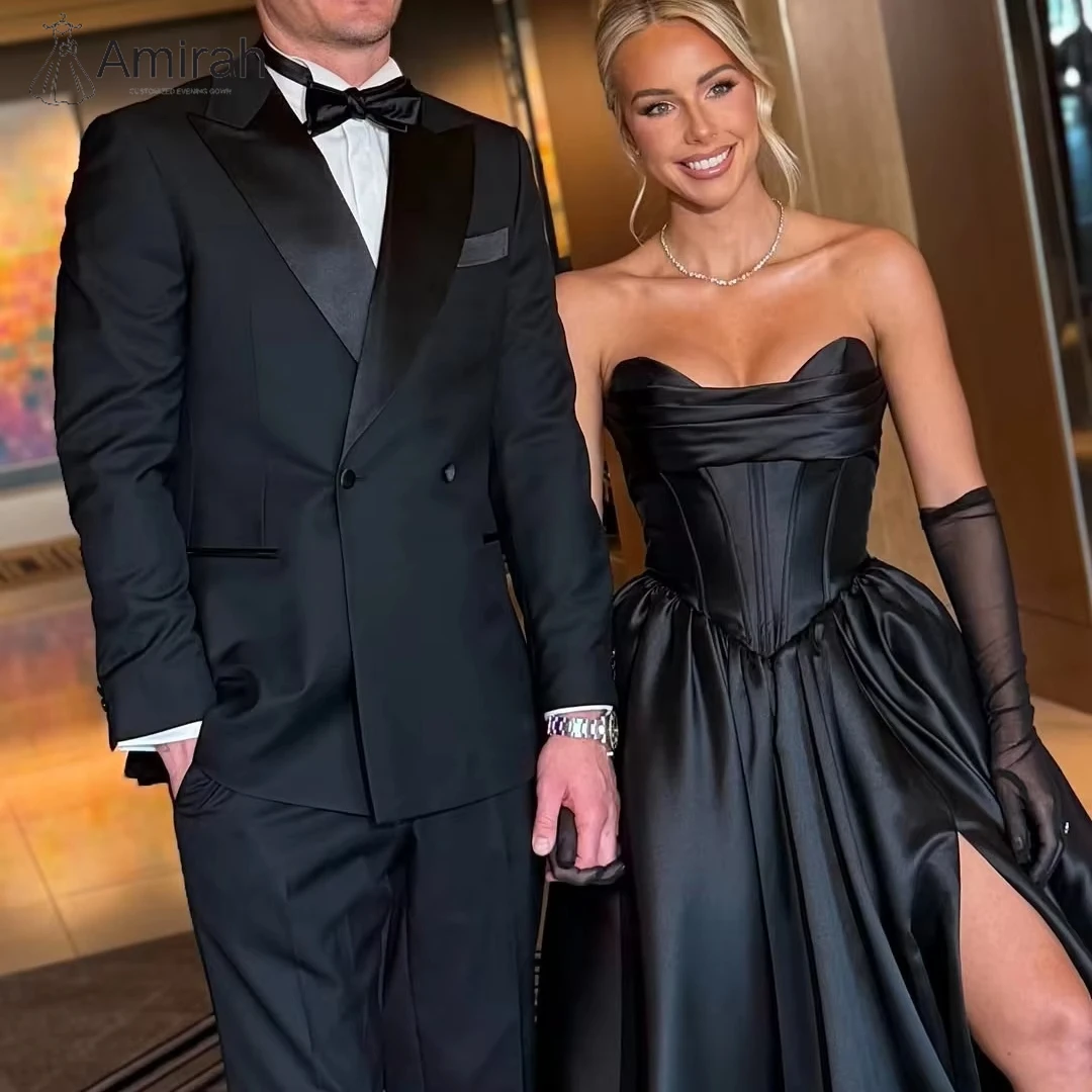 Amirah Off-shoulder Luxurious Women's Evening Dresses Woman Elegant A-line Side Slit Custom Made Black Dress Prom Dress 2025