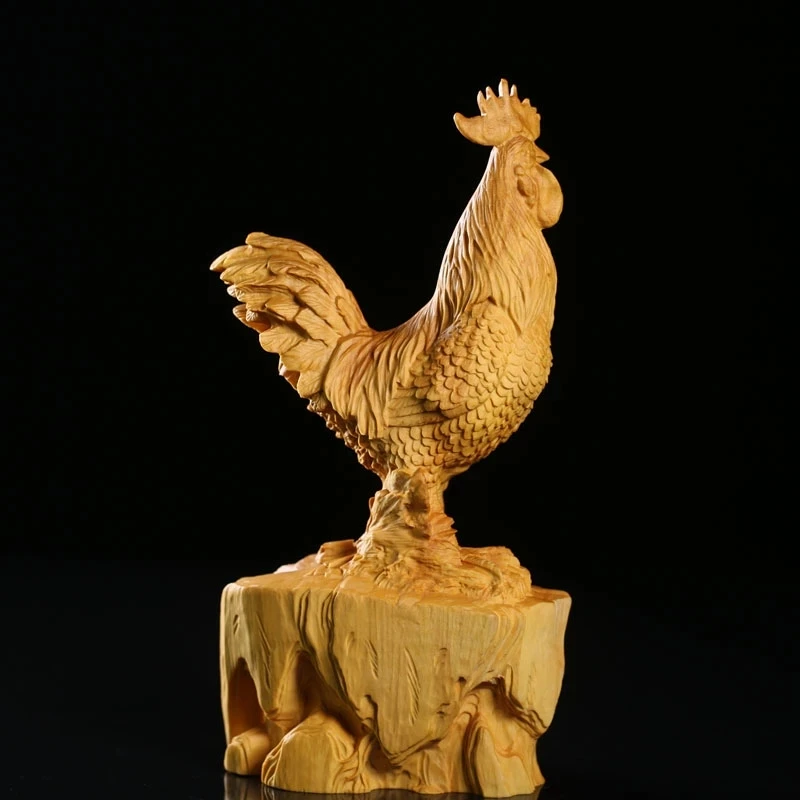 CCZHIDAO-17CM Gold Rooster, Solid Wood Carving, Crafts, Home Decoration, Culture Gift, Gilding, Good Nove