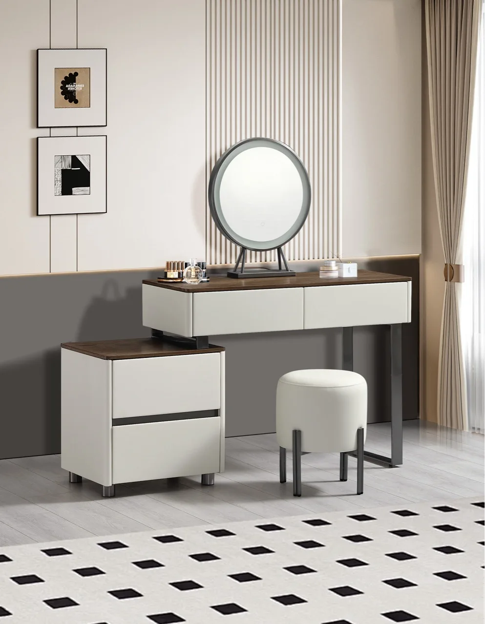 HY dresser super thousand leather wood grain surface light luxury high-end dresser