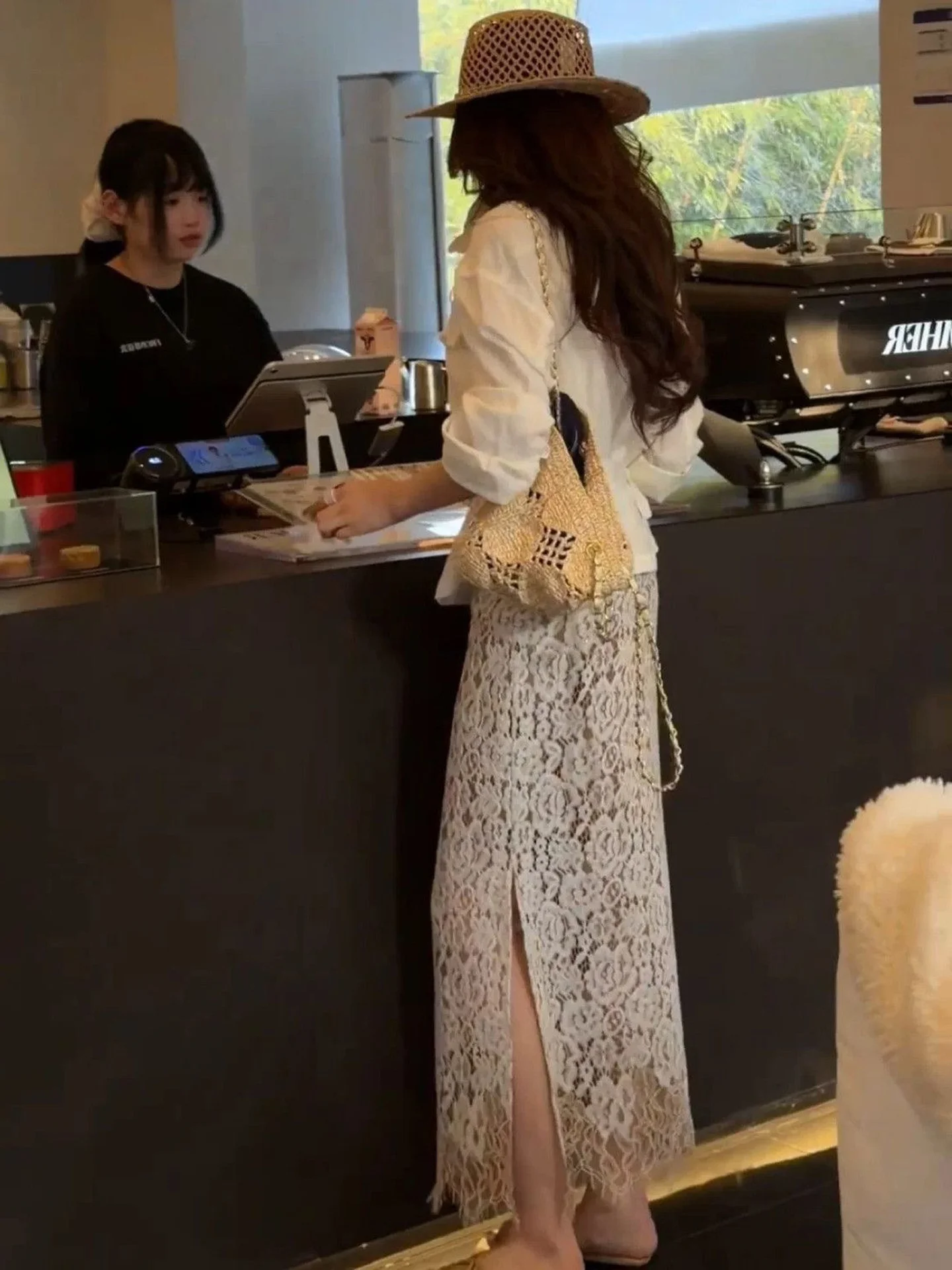 Fashionable Lace A-Line  Skirt Women's Autumn New Style Elegant Long Split Skirt Lightweight Maturity Trendy High Waist E...
