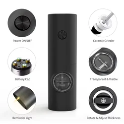 Molinillo de sal y pimienta eléctrico automático con molinillo de luz Led, molinillo de especias ajustable, herramientas de cocina