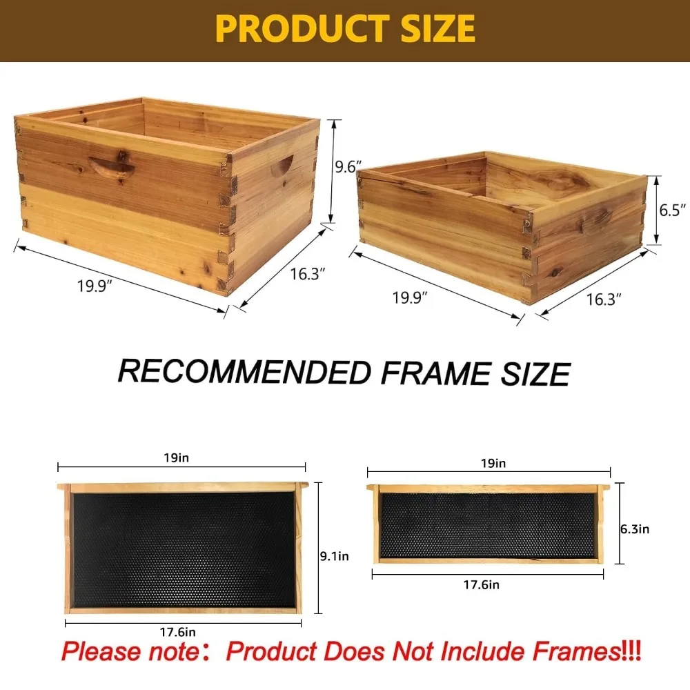 خلية مكونة من 5 طبقات، مجموعة خلية نحل لانجستروث مطلية بشمع عسل 100% تتضمن صندوقين عميقين، 3 خلية متوسطة، بدون إطار