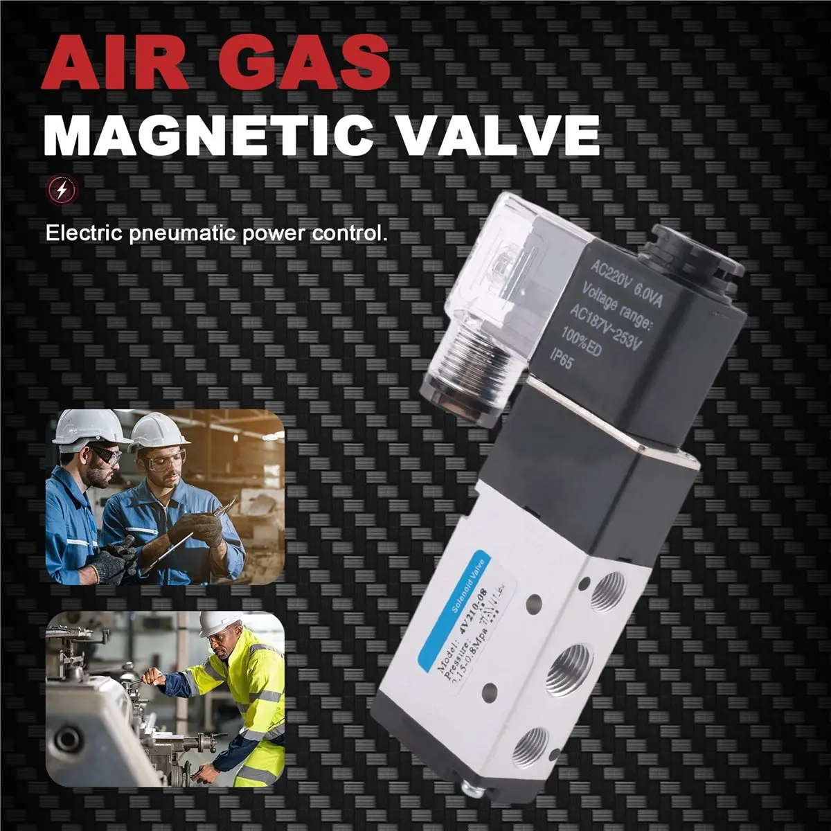 B17C Pneumatic Electric Solenoid Valve 5 Way 2 Position Control Air Gas Magnetic Valve 220V Coil Volt 8mm Hose Connection
