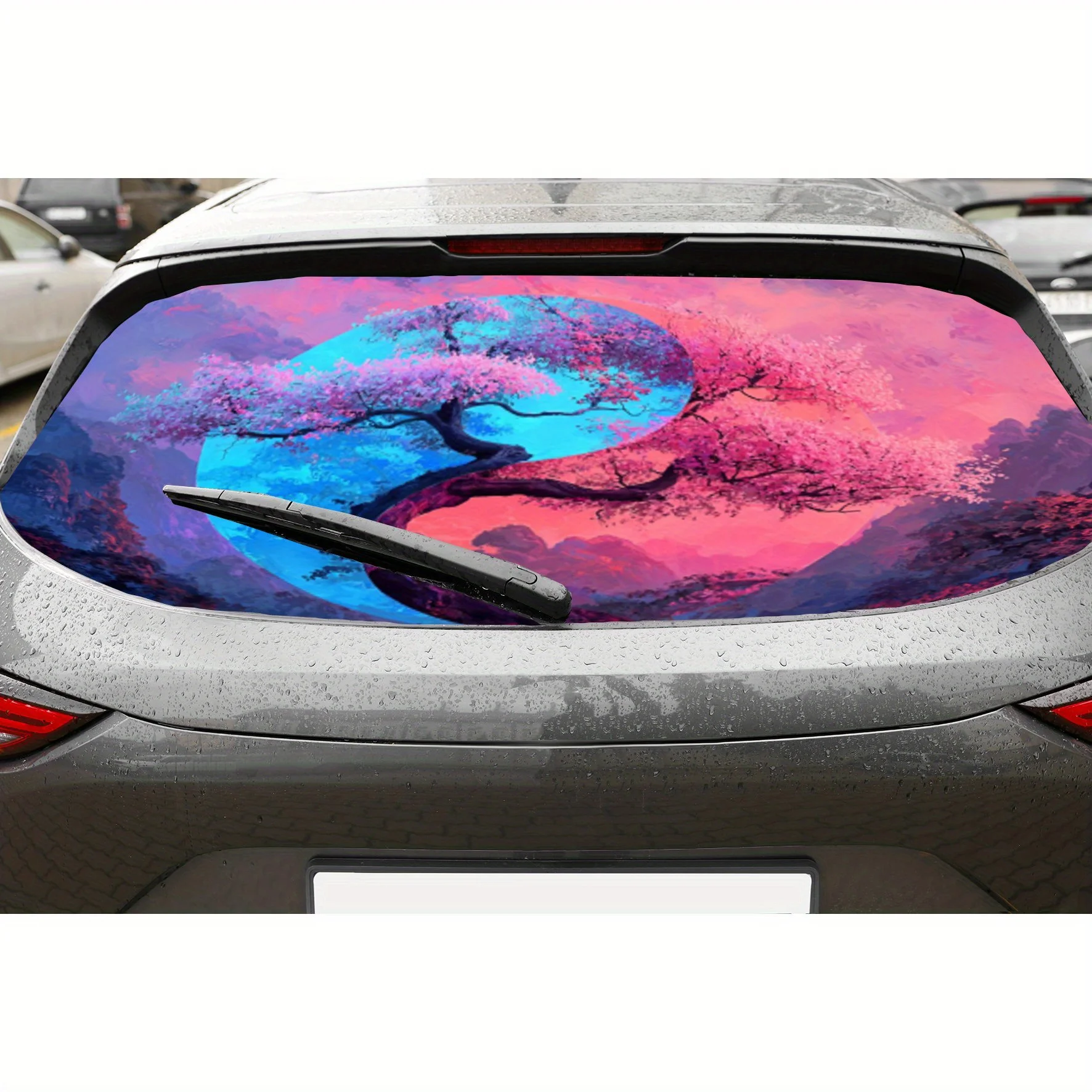 Red and blue yin-yang trees PVC material self-adhesive waterproof car rear window sticker, easy to paste without falling off, wa