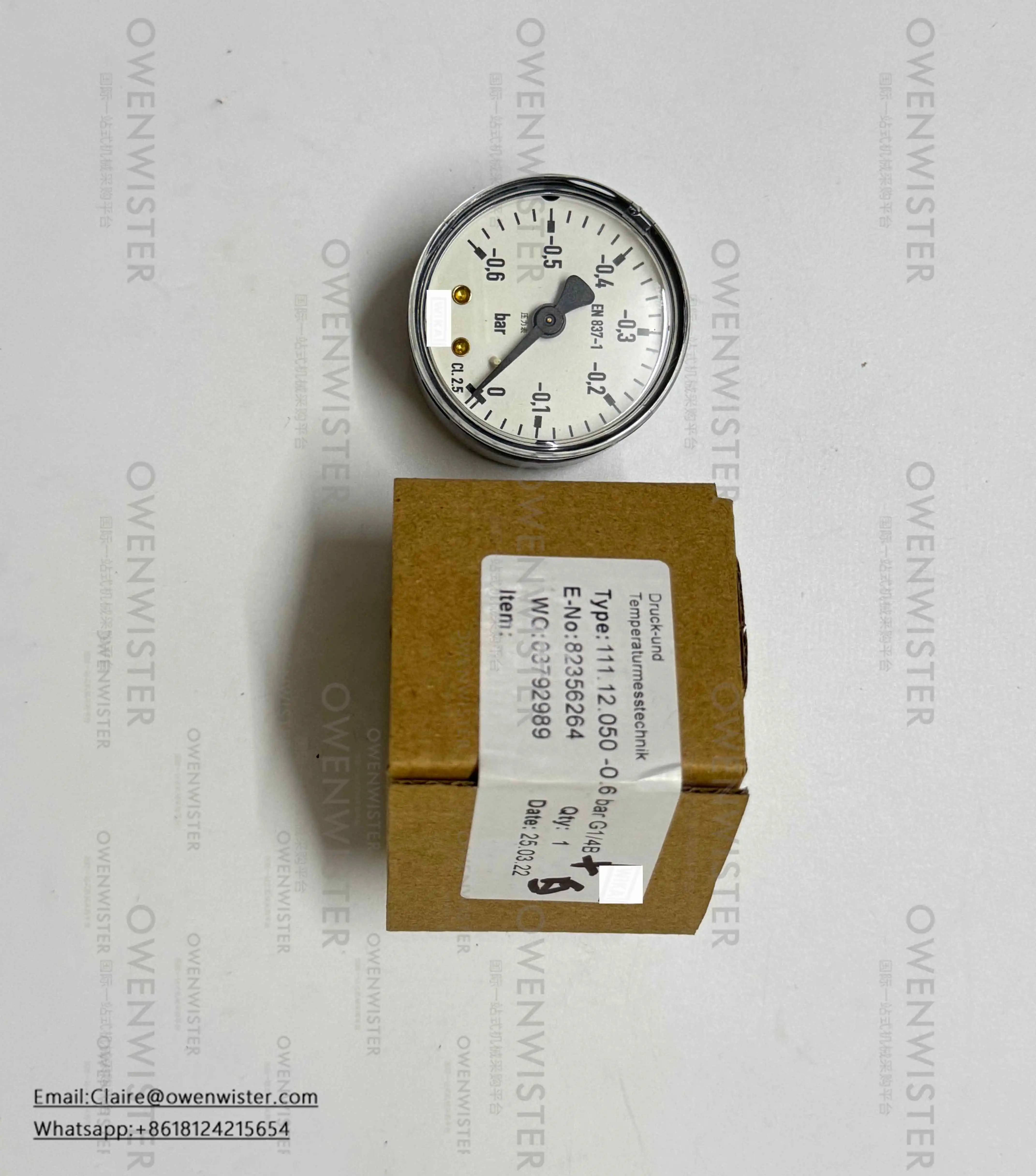 German imported pressure gauge 111.12.050 -0.6bar 82356264 Stainless steel vacuum axial gaugefor printing machines