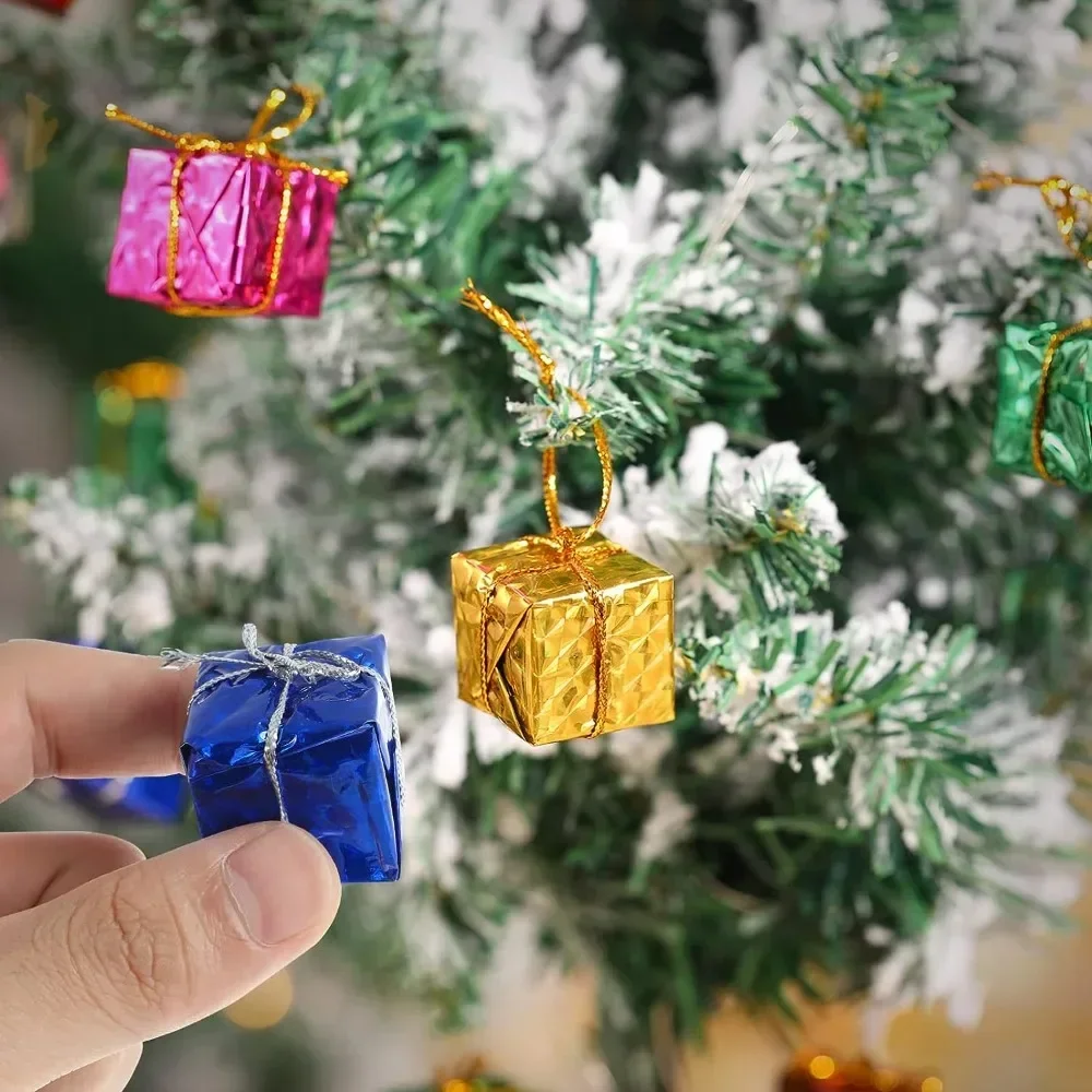 12/120PCS Mini Gift Boxes Christmas Tree Decorations XmasTree Hanging Pendant Colorful Square Foam Box Ornaments Christmas Party