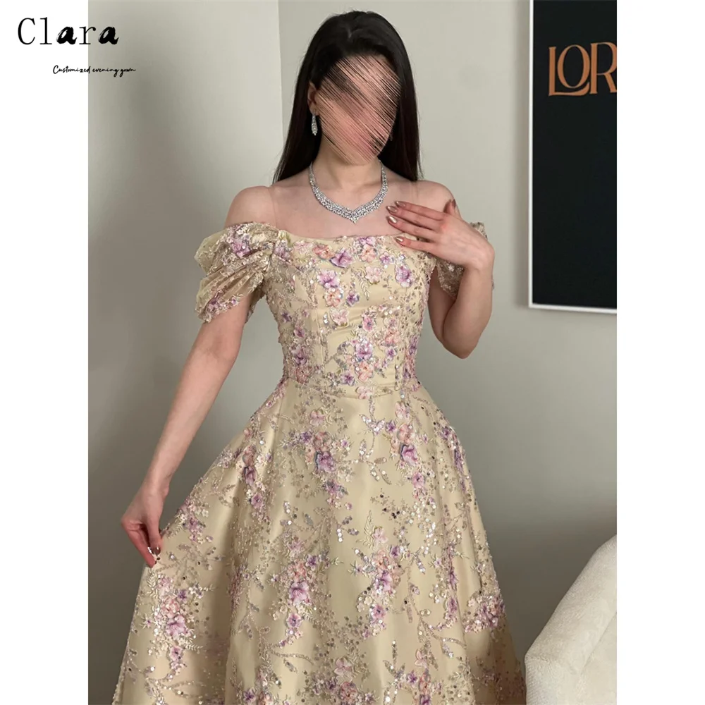 

Clara Custom A-line Flower Off-shoulder Lace Evening Dresses Woman Elegant Party Dresses 2026 Luxury Evening Women's Ball Gown