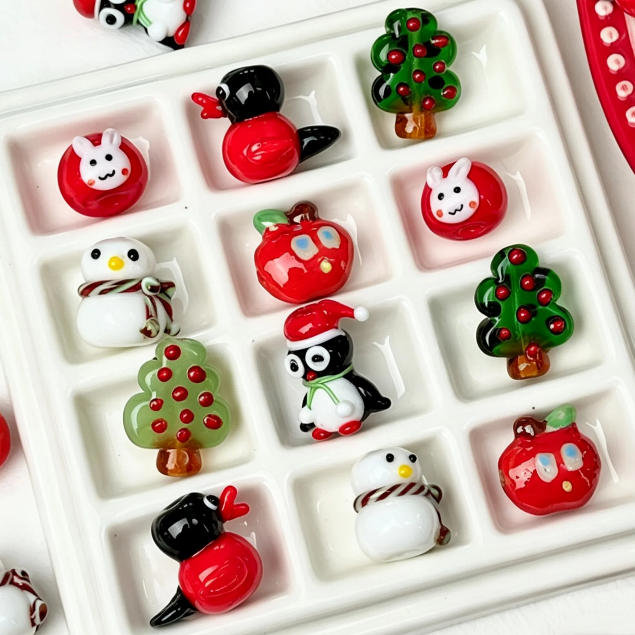 Christmas Snowman & Penguin Lampwork Glass Beads, Xmas Decor Beads, DIY Bracelet Necklace Jewelry Making Supplies