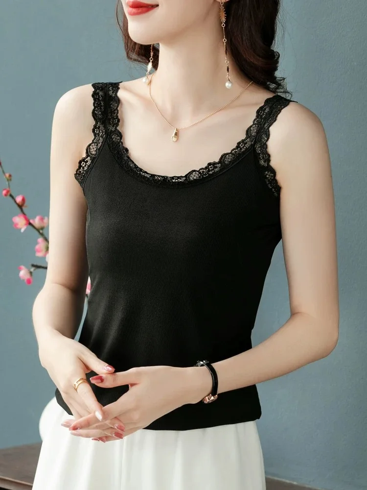 Women's Lace Trim Camisole Tank Top 95 Cotton Summer New Style plus Size Slim Fit Outerwear Beautiful Back Inner Match Base S...