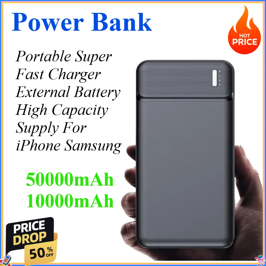 50000mAh 10000mAh PowerBank Portable Super Fast Charger External Battery PowerBank High Capacity Supply For iPhone Samsung