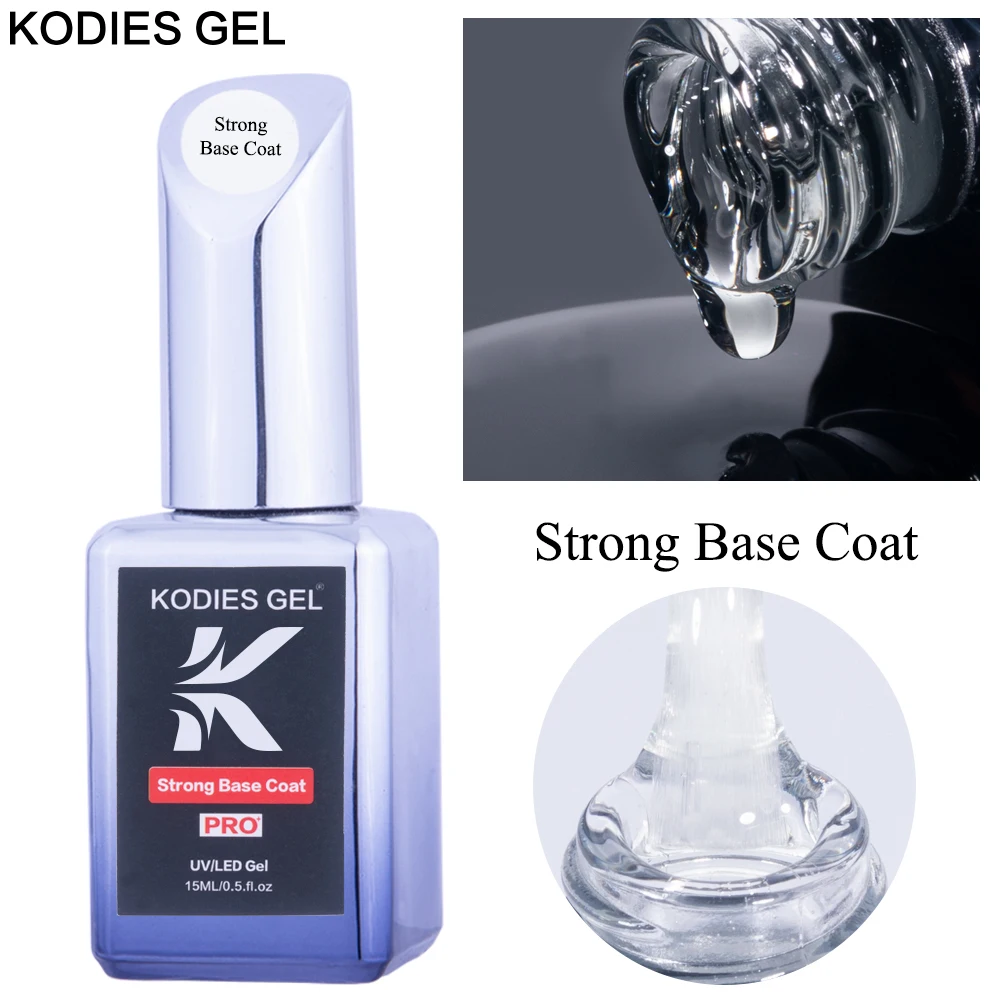 KODIES GEL Strong Base Coat Gel Polish Nail Primer Foundation 15ML UV New Formula Long Lasting Gel Varnish for Manicure Nailart