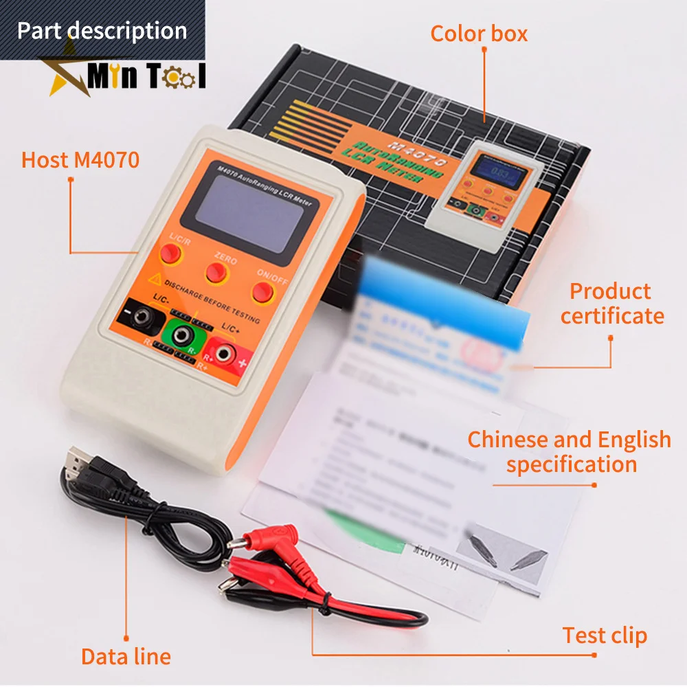 100.00mF M4070 Digital LCR Meter AutoRange Component Capacitance Inductance Tester LCD Display USB Charge LCR  Electrician Tool