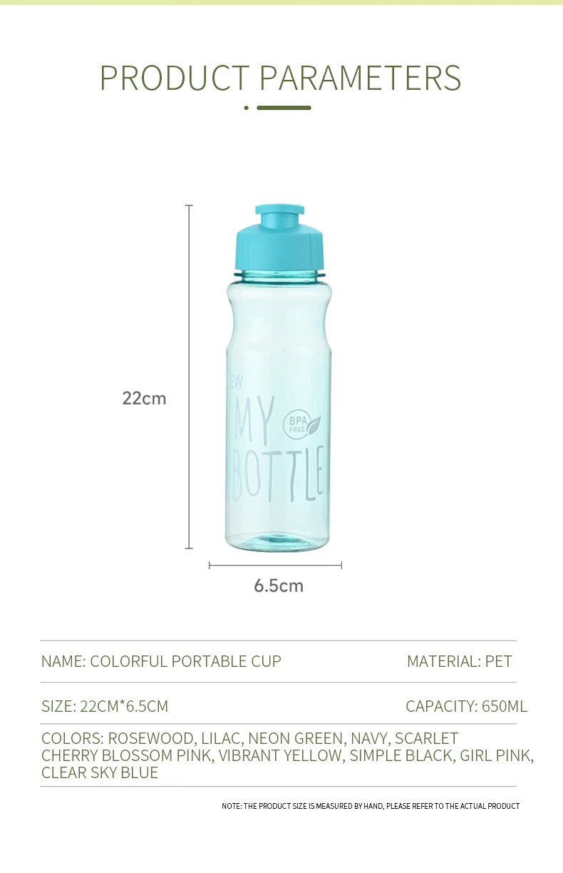 Portable Outdoor Transparent Water Bottle, Sport Cup for Drinking, Kitchen Tools, School, Gym, Travel, Girl, Boy, 550ml