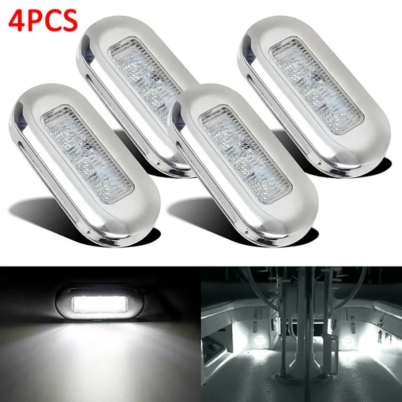 8Pcs 12V Boat Marine Signal Lamp Clear Grade Large Waterproof LED Courtesy Lights Stair Deck White