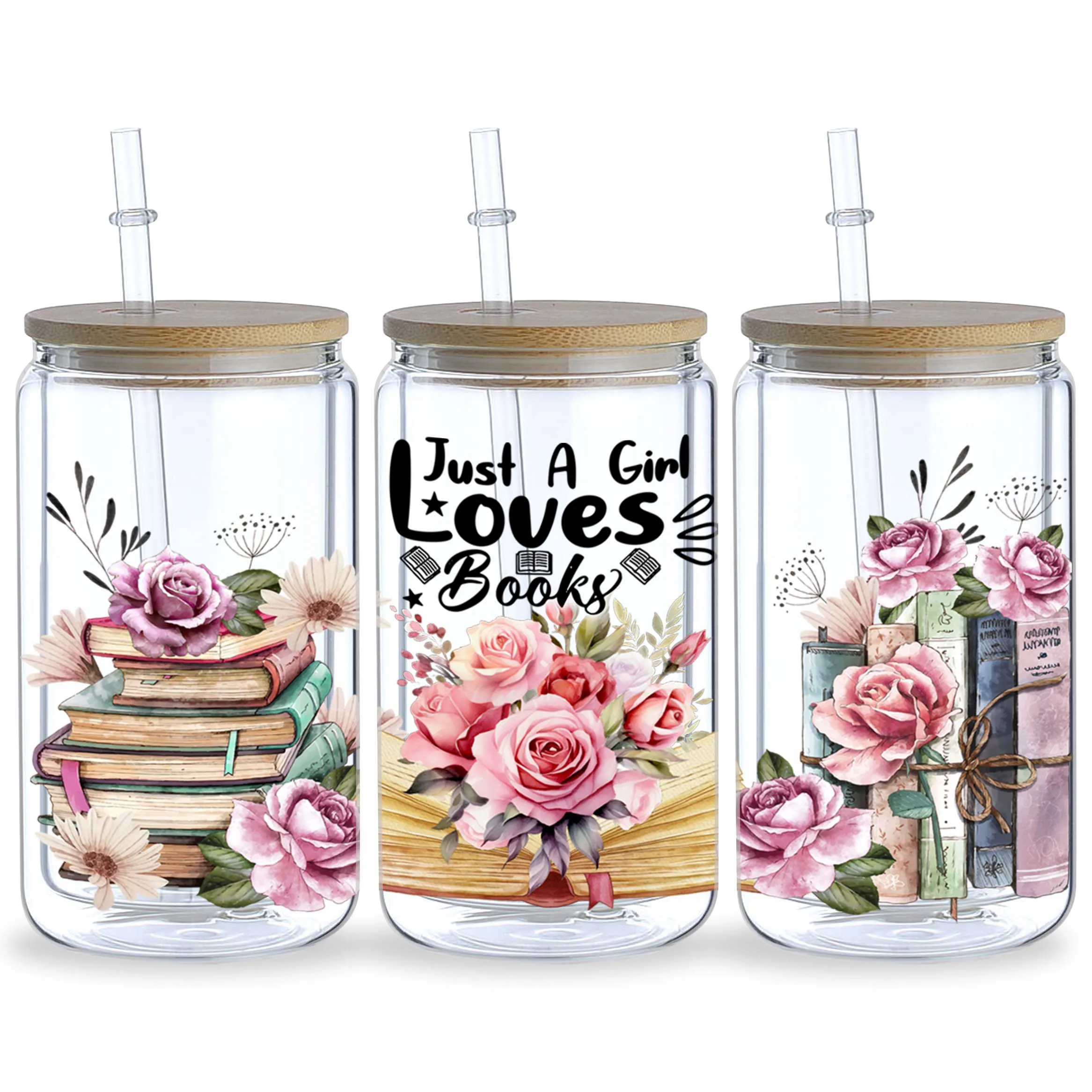 5 Sheets Book UV DTF Cup Stickers, Glass DTF Transfer Stickers,Book Lover Gift Wipe Transfer Paper,Suitable for 16 oz Glass,Cups