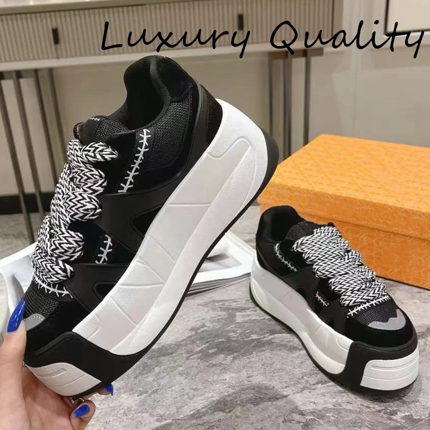 2024 Women's Casual Shoes Mixed Color High Quality Platform Comfortable Sneakers Patchwork Lace Up Daddy Shoes 2024