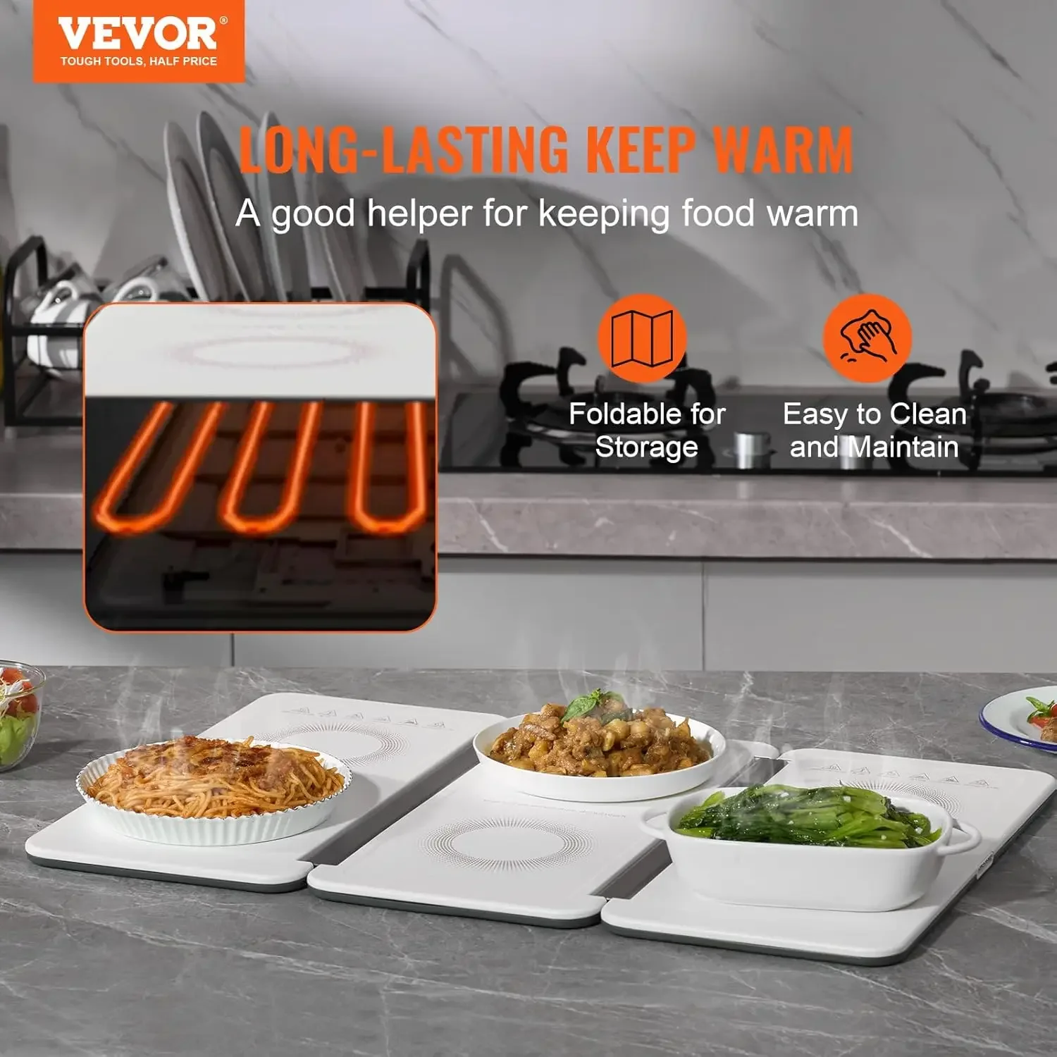 Electric Warming Tray, Food Warming Trays for Buffet, Easy Clean, Temp Control, Foldable Cold Rolled Sheet Heating Tray