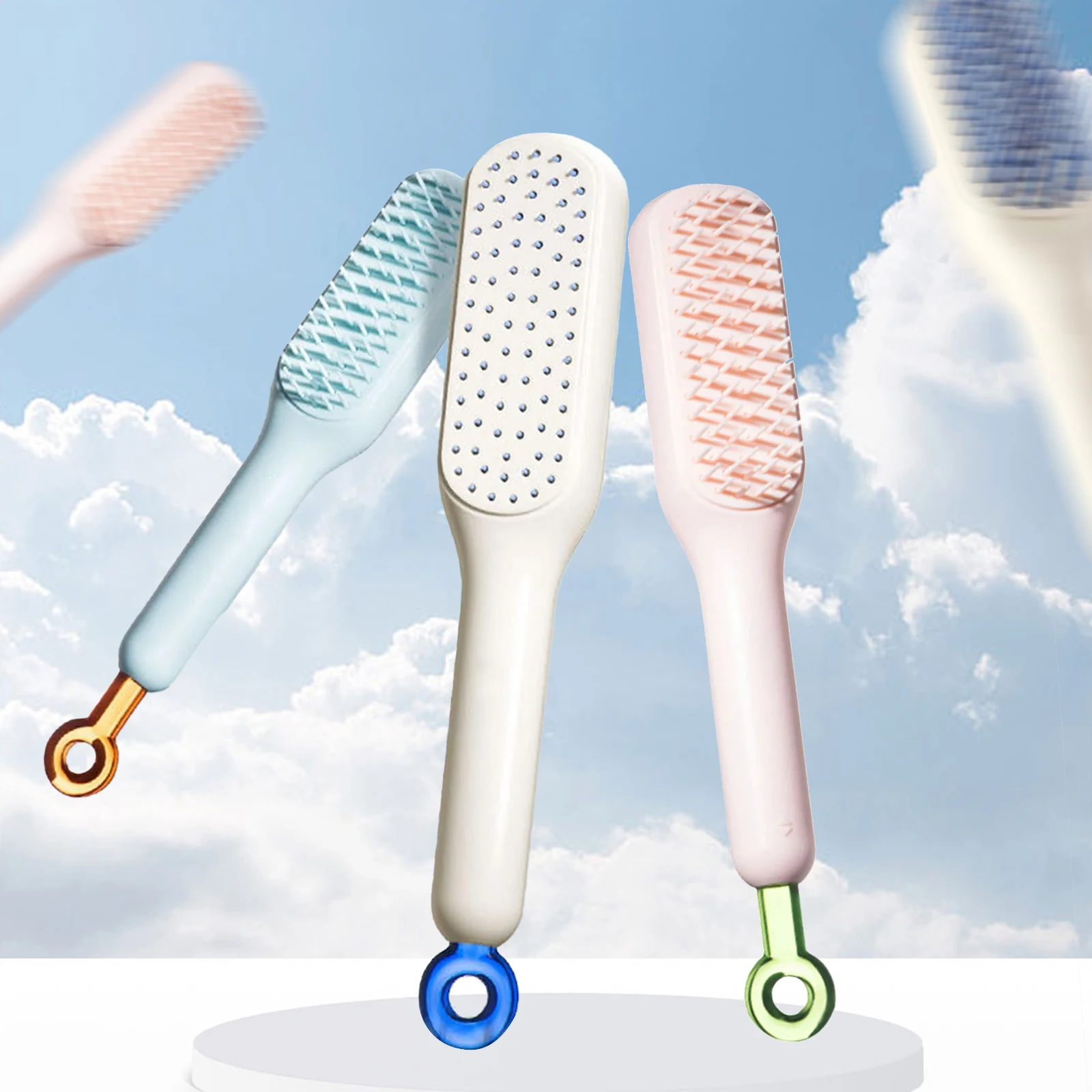 Self-cleaning hairbrush, one-pull massage brush, retractable rotating lifting self-cleaning hairbrushSafety airbag massage brush