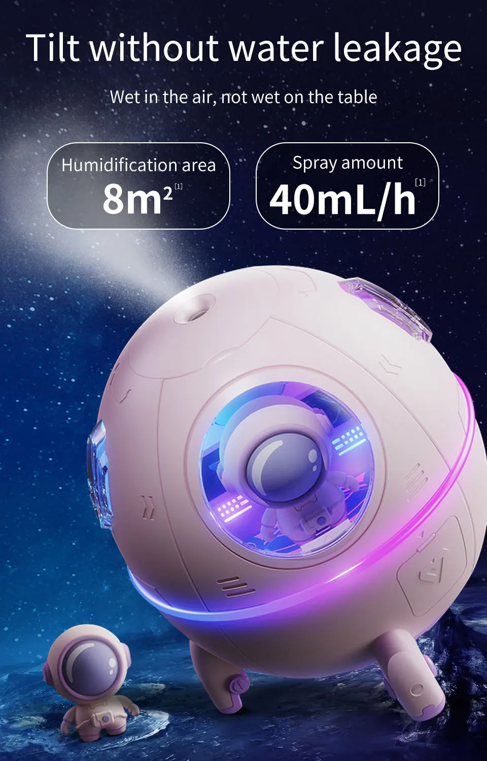 Portable Astronaut Humidifier with LED Light and Aroma Diffuser - USB Powered for Clean and Hydrated Air Cute Aesthetic Stuff