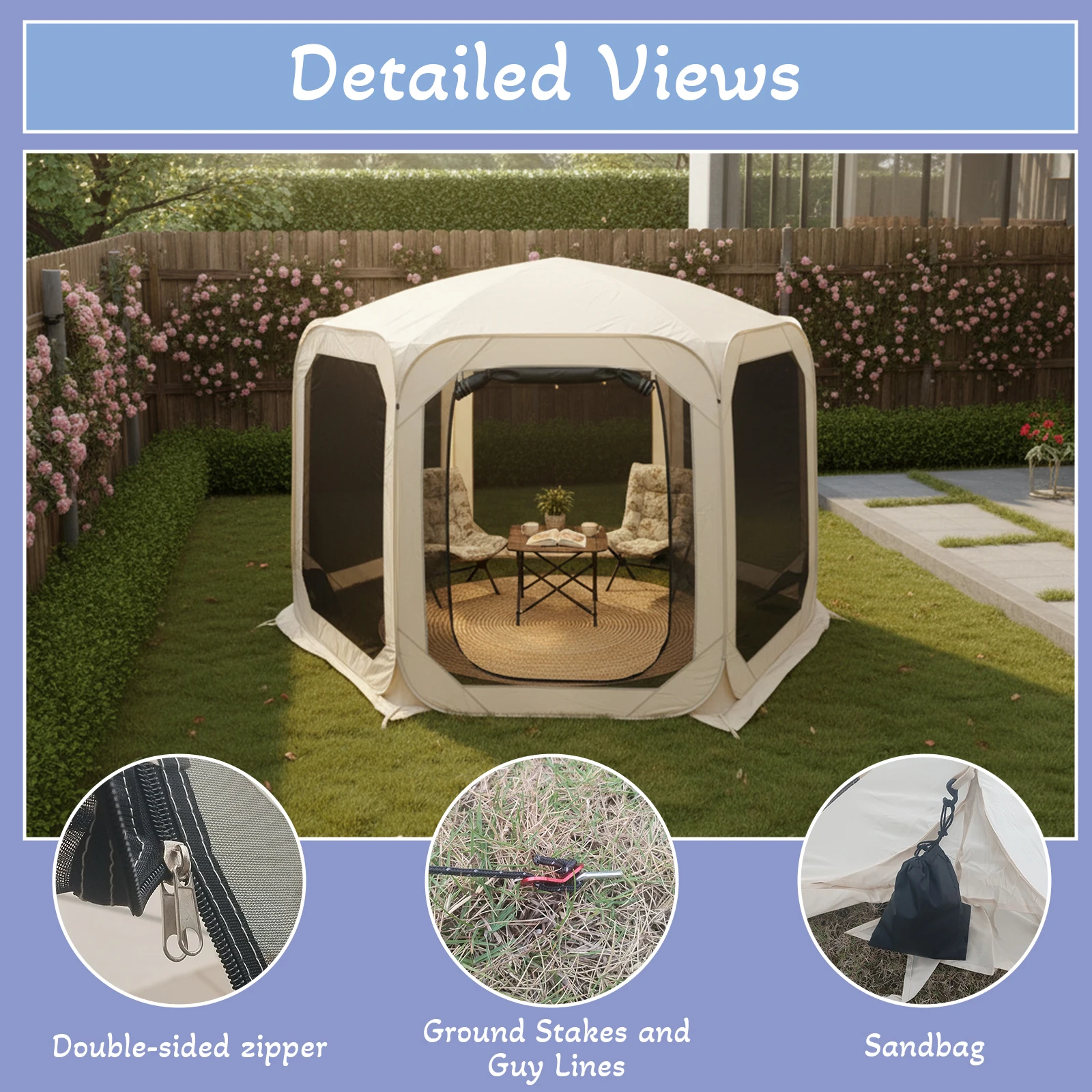 6-8 Person Octagonal Screen Tent for Market Stalls, Pop Up Gazebo Canopy, Foldable Vendor Event Shelter