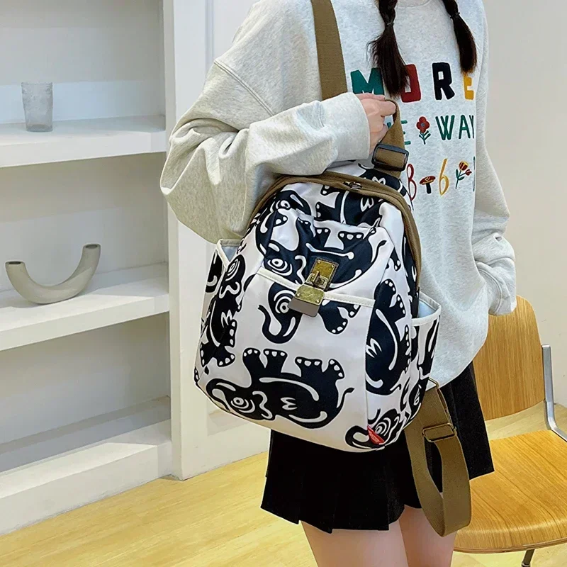 New Fashion Women\'s Backpack Trendy Printing Large Capacity Casual Backpack Women\'s Oxford Fabric Versatile Schoolbag Travel Bag