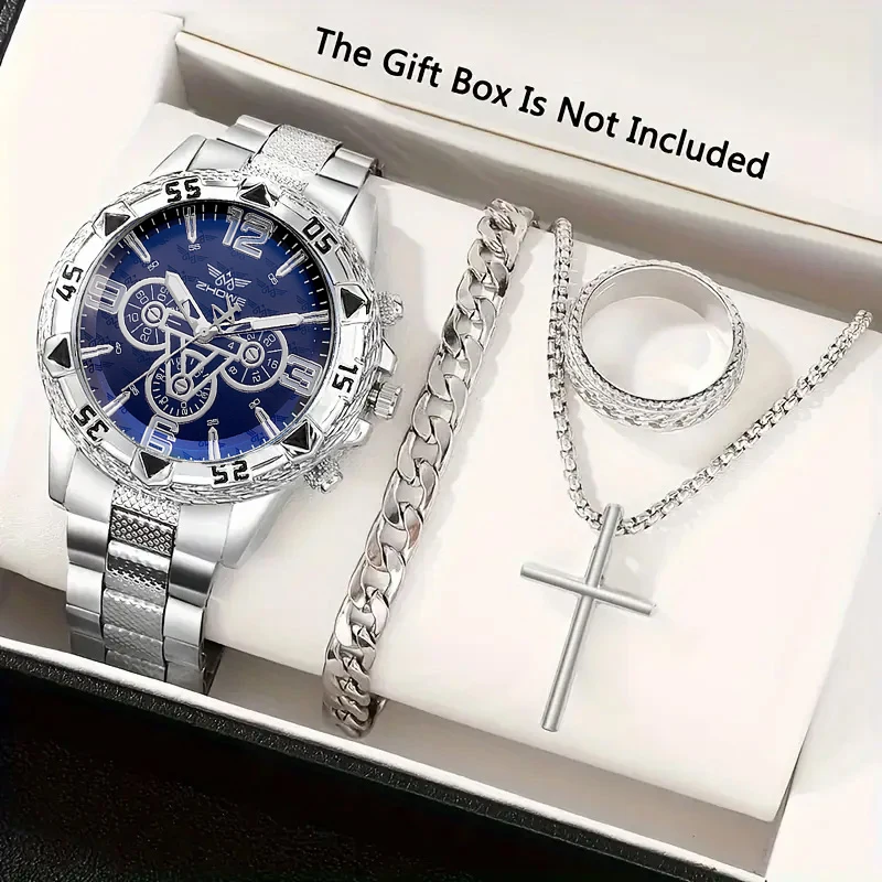 Men's large dial blue light glass watch with high-end feel, men's business watch