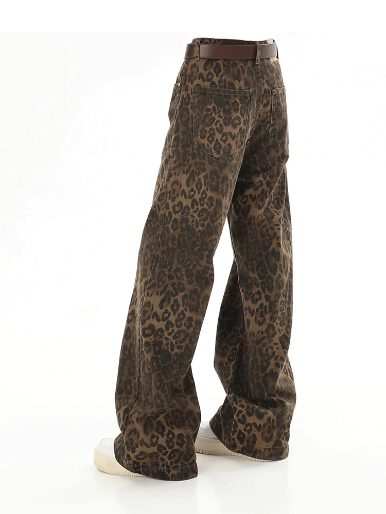 Baggy Leopard Print Y2k Jeans Frauen neue hoch taillierte lässige Jeans hose mit weitem Bein Mode Streetwear Retro Straight Jeans