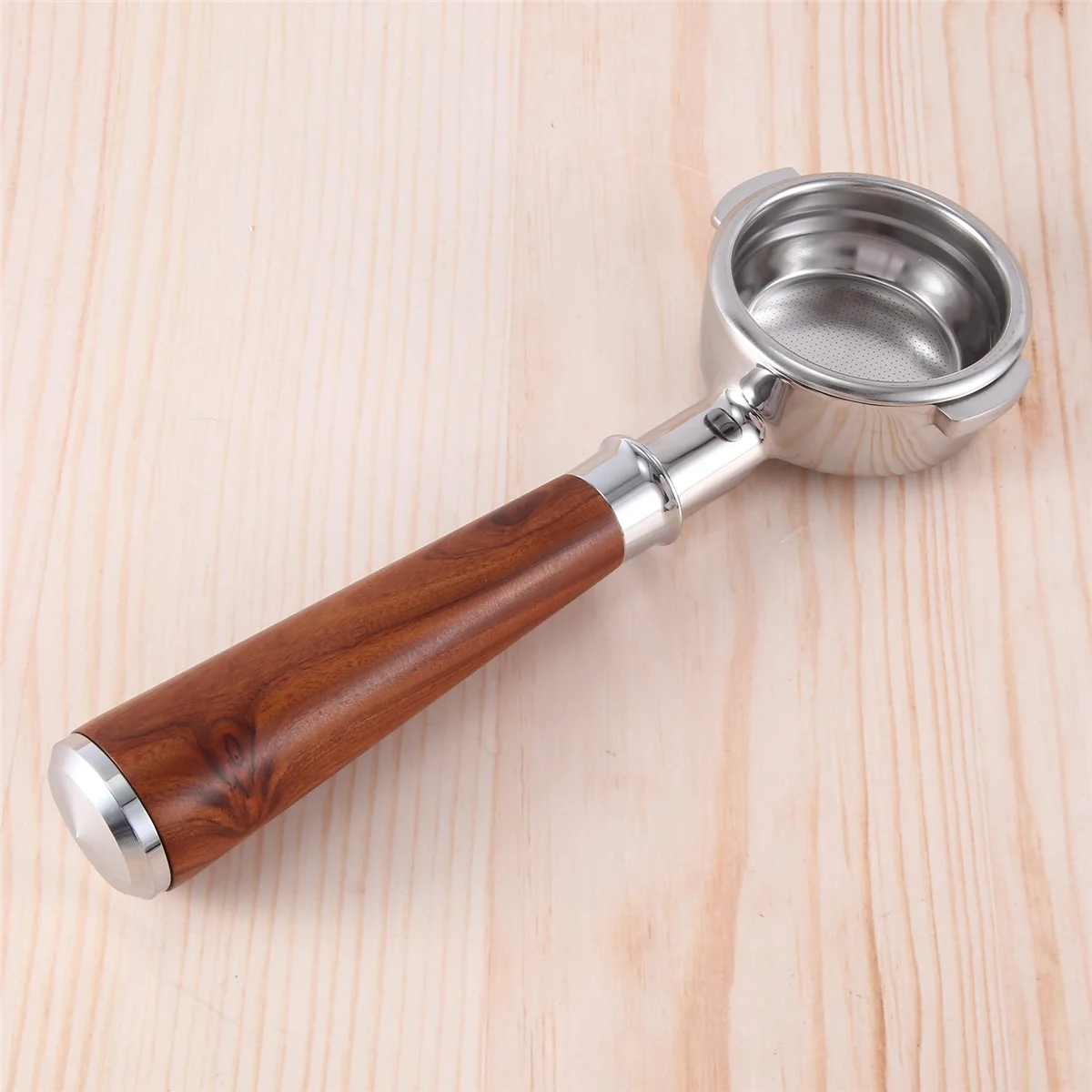 A58E-58mm Double Ear Coffee Machine Filter Holder E61 Bottomless Portafilter with Wooden Handle Style D