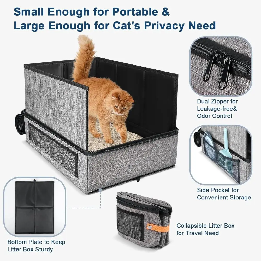Portable Collapsible Cat Litter Box Leak-Proof Water-Resistant Travel Litter Box Kitty Litter Pan Car Travel