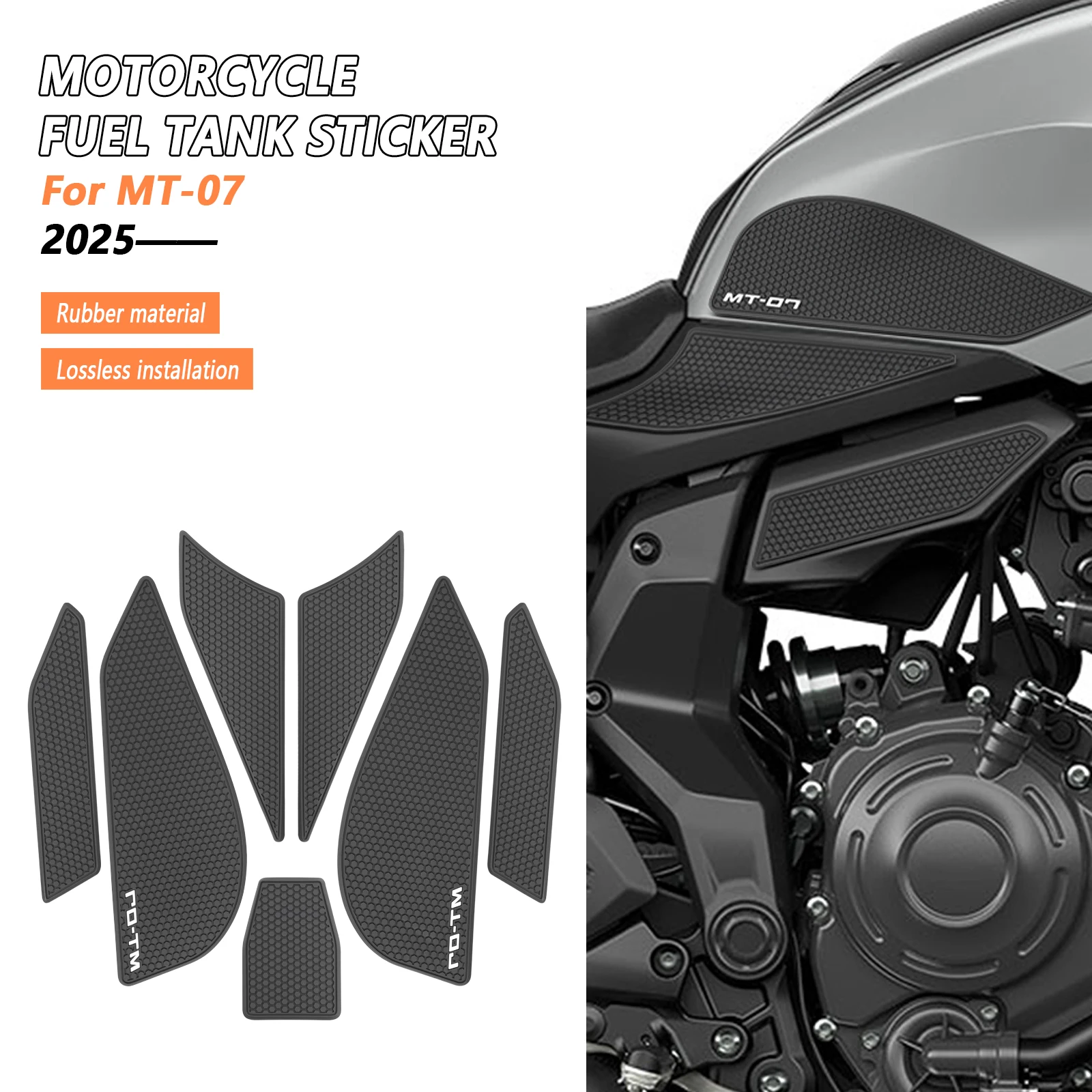 

For Yamaha MT-07 MT 07 2025- Motorcycle tank Sticker pad Non-slip Side Fuel Rubber Waterproof Stickers Fit mt-07