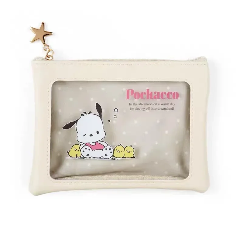 Japanese New Cartoon Kuromi Pochacco Cute PVC Translucent Printed Makeup Bag Travel Portable Storage Zipper Girl Large Capacity