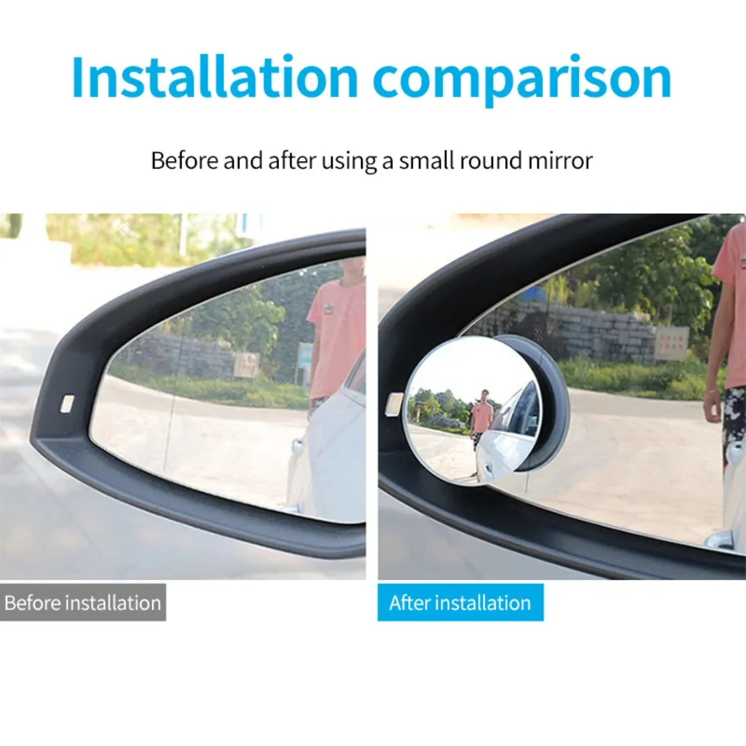 Enhanced Small Round Wide-Angle Frameless Blind Spot Mirror for Car Rear View, Adjustable-Degree Reversing Mirror with Enhanced